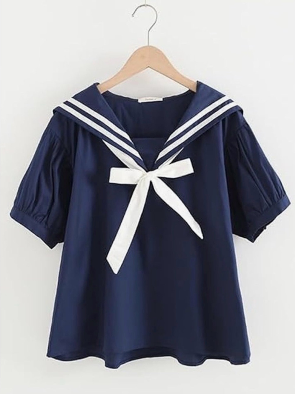 Sailor Collar Short-Sleeve Navy Top with Removable White Necktie Women S